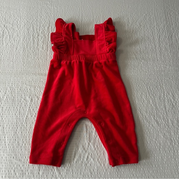 Lulluby lane Other - Baby Girls Red Ruffle Overalls Jumpsuit Romper Velour /Soft Material Size 3-6mos